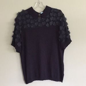 Draper James collared blouse sheer flowers XL